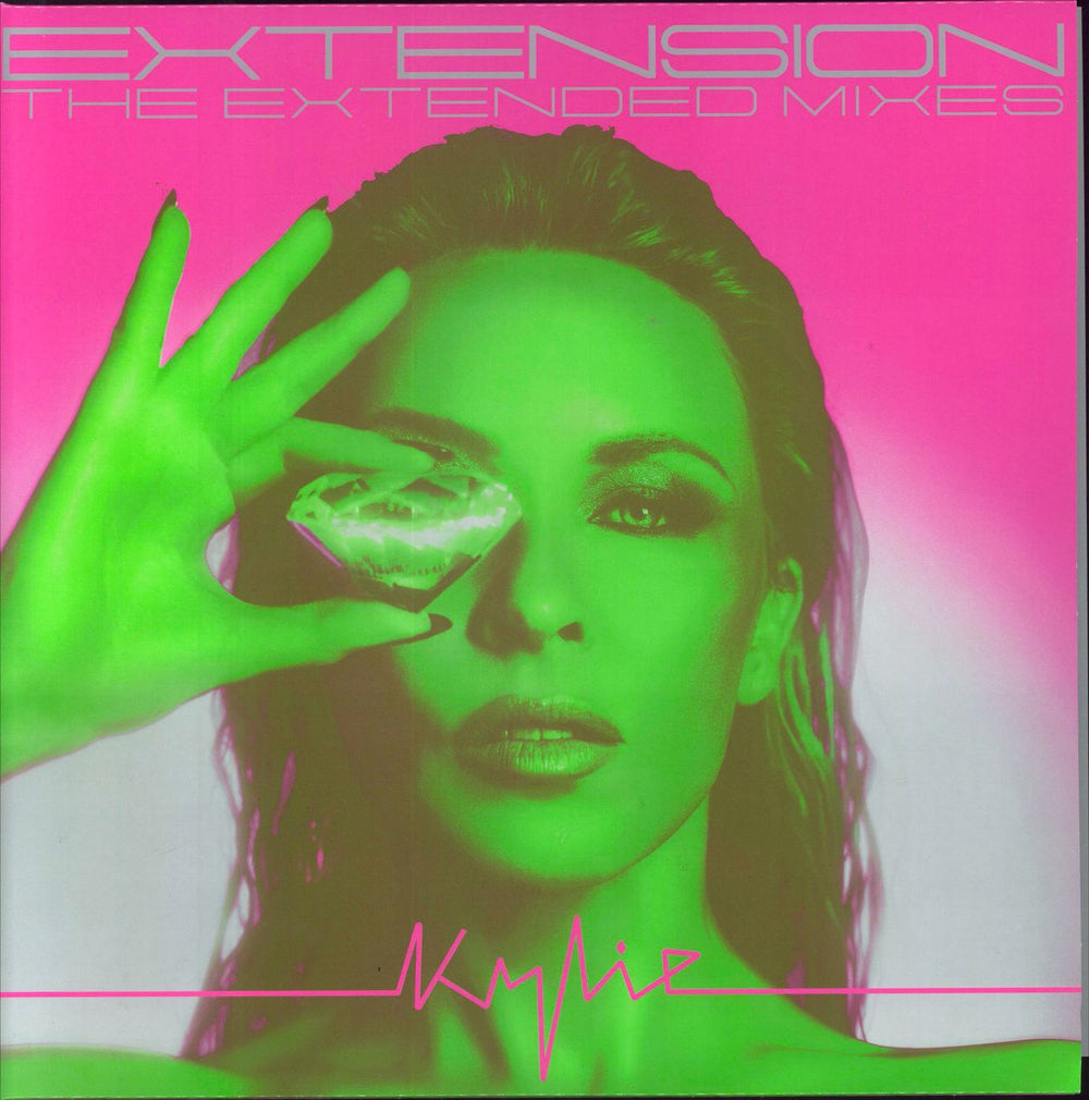 Kylie Minogue Extension The Extended Mixes - Neon Pink & Green Splatter Vinyl UK 2-LP vinyl record set (Double LP Album) 538959240