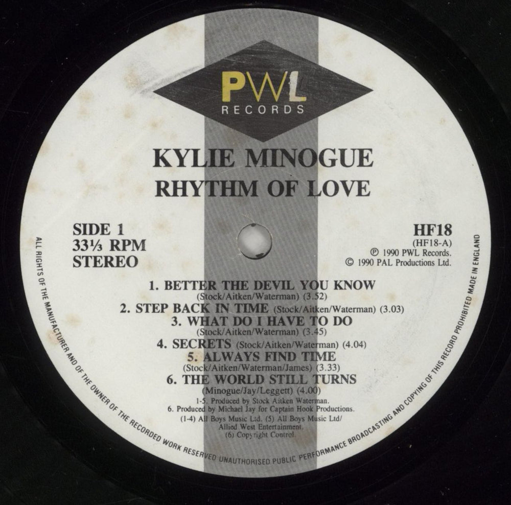 Kylie Minogue Rhythm Of Love - EX UK vinyl LP album (LP record) KYLLPRH872183