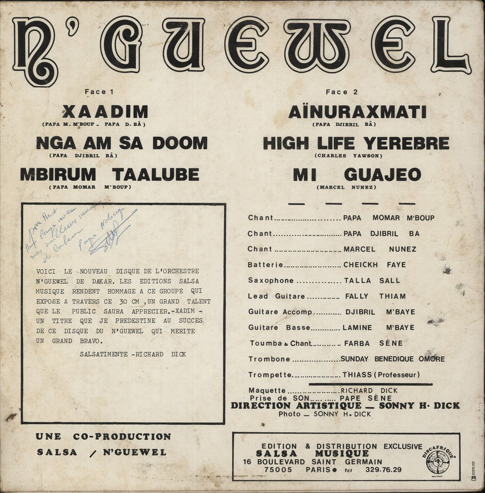 L'Orchestre N'Guewel De Dakar Xadim African vinyl LP album (LP record)