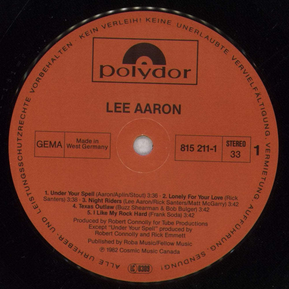 Lee Aaron Lee Aaron German vinyl LP album (LP record) LAALPLE844489