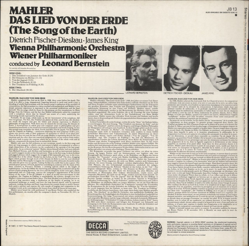 Leonard Bernstein Mahler: Das Lied Von Der Erde UK vinyl LP album (LP record)