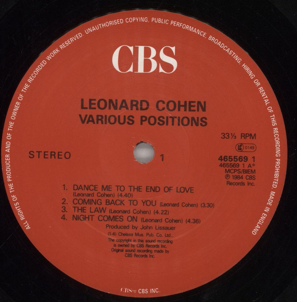 Leonard Cohen Various Positions German vinyl LP album (LP record) COHLPVA743509
