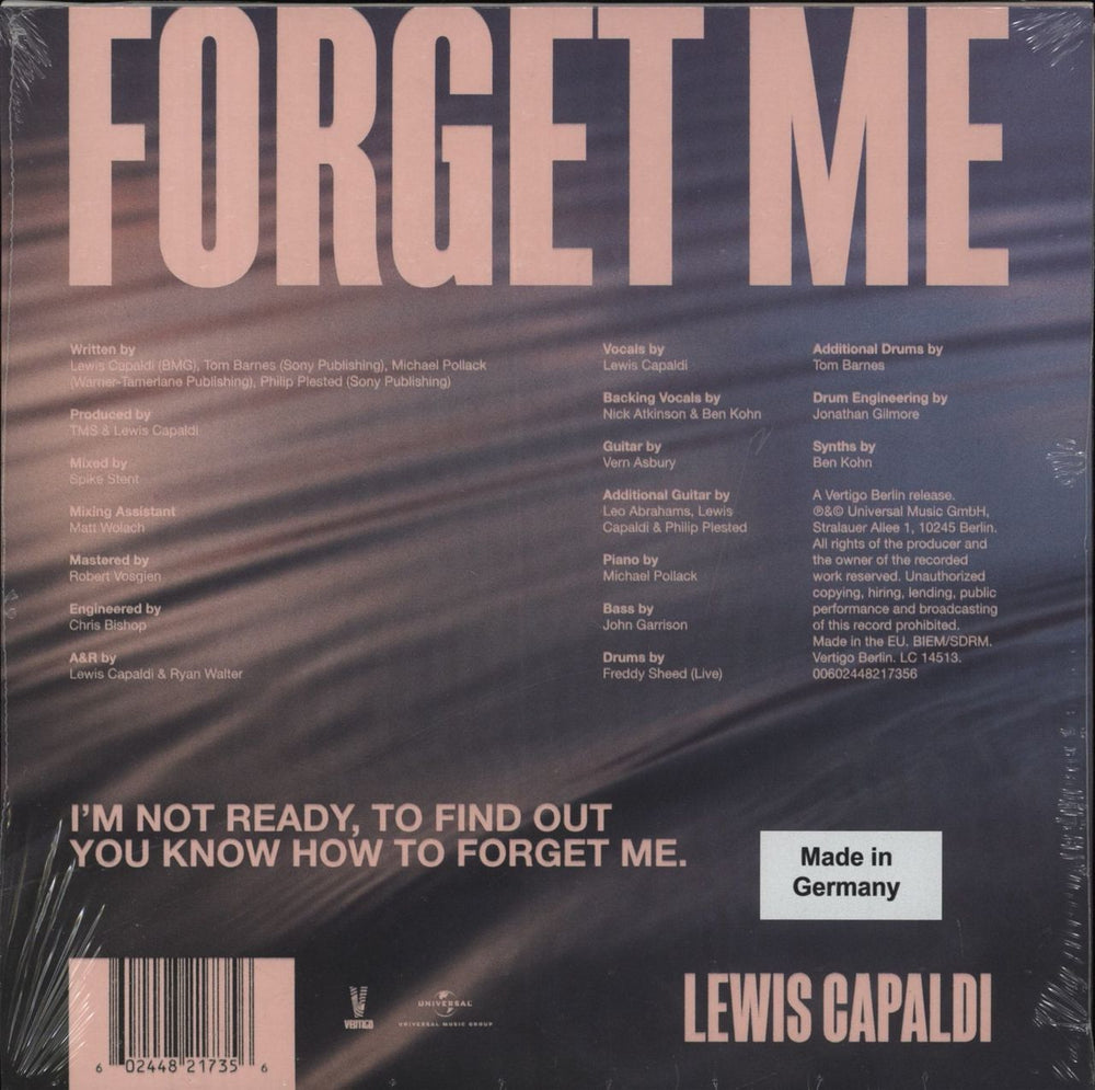 Lewis Capaldi Forget Me + Signed Insert - Sealed UK 7" vinyl single (7 inch record / 45) 602448217356