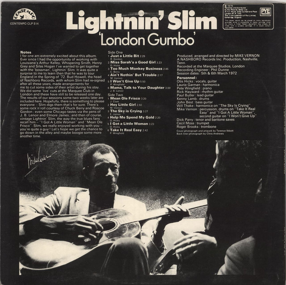 Lightnin' Slim London Gumbo UK vinyl LP album (LP record)