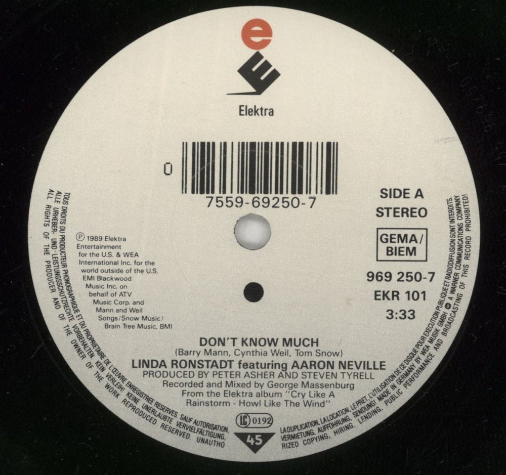 Linda Ronstadt Don't Know Much + Sleeve UK 7" vinyl single (7 inch record / 45) LIR07DO415317