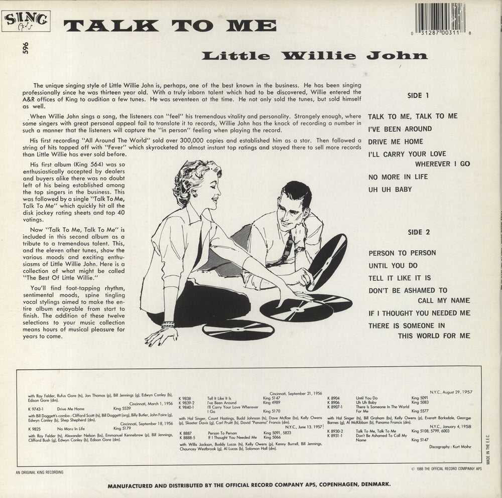 Little Willie John Talk To Me Danish vinyl LP album (LP record) 031287003118