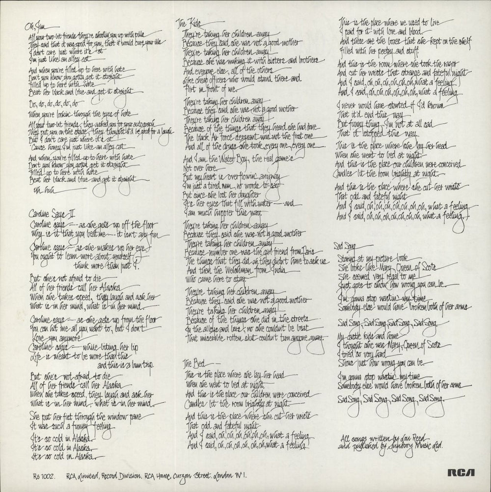 Lou Reed Berlin + Lyric Insert UK vinyl LP album (LP record) 1973