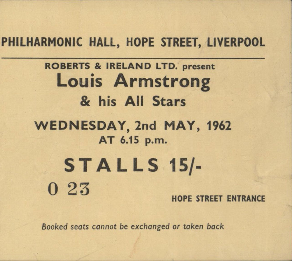Louis Armstrong Satchmo - Third British Tour April-May 1962 + ticket stub - Autographed UK tour programme LOATRSA878573