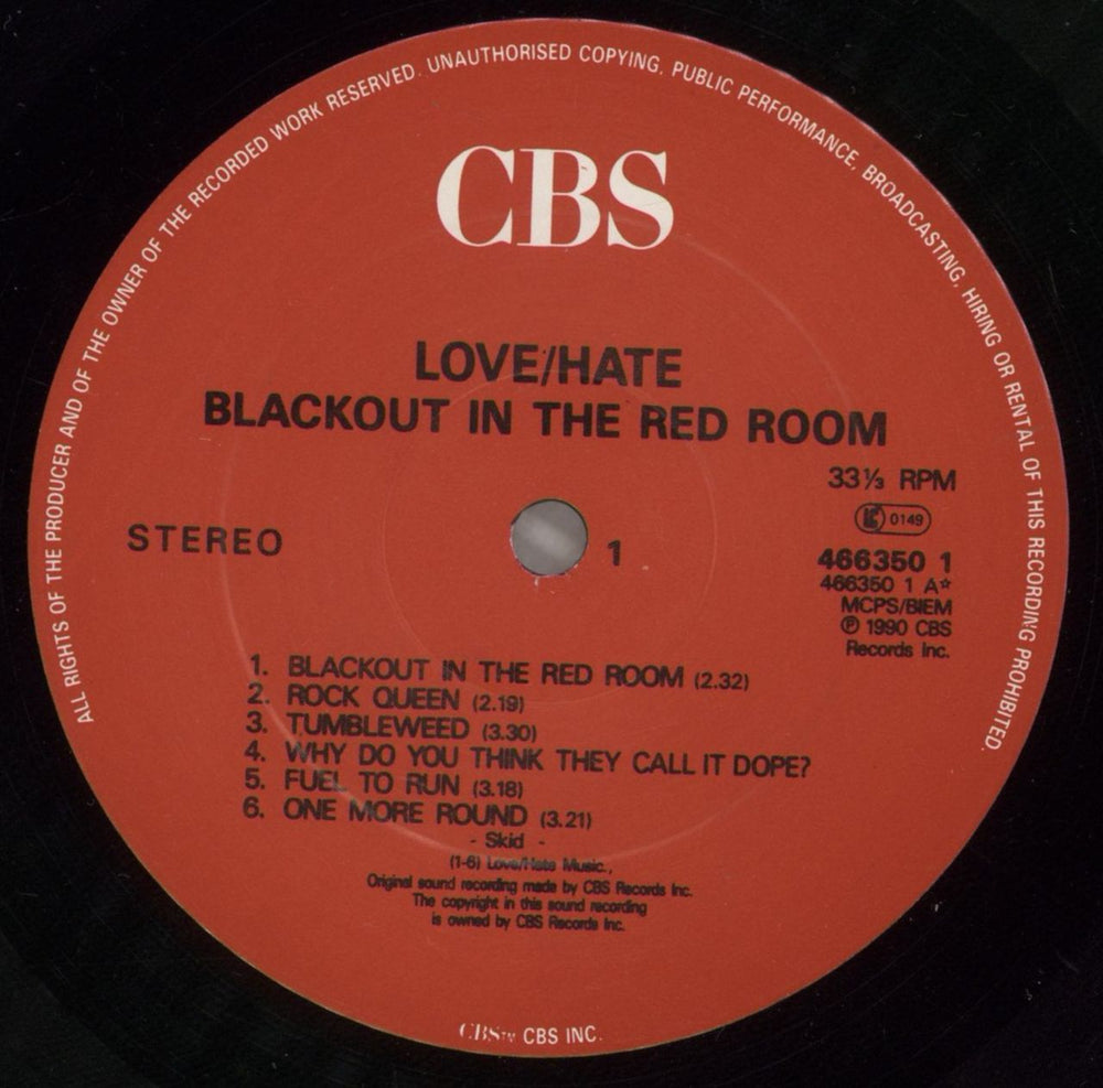 Love/Hate Black Out In The Red Room - Warning Sticker UK vinyl LP album (LP record) L32LPBL879239