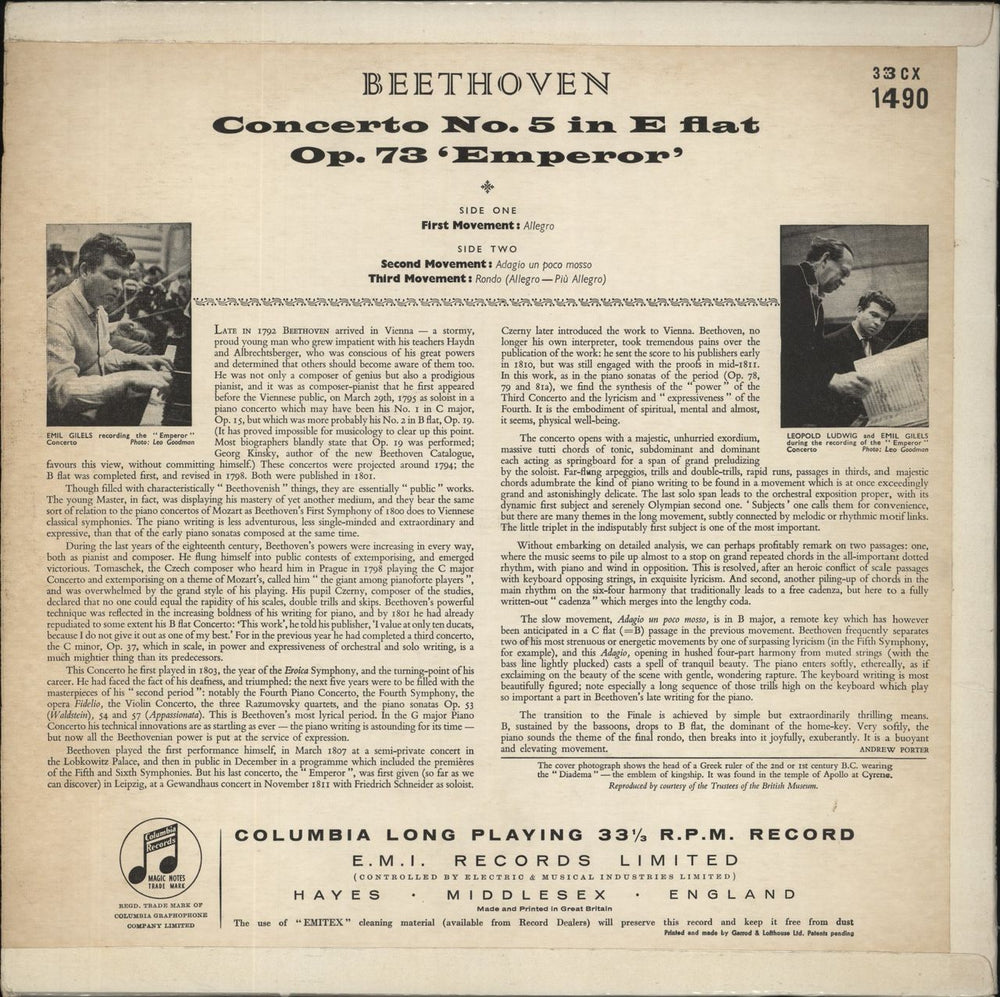 Ludwig Van Beethoven Beethoven: "Emperor" Concerto UK vinyl LP album (LP record)