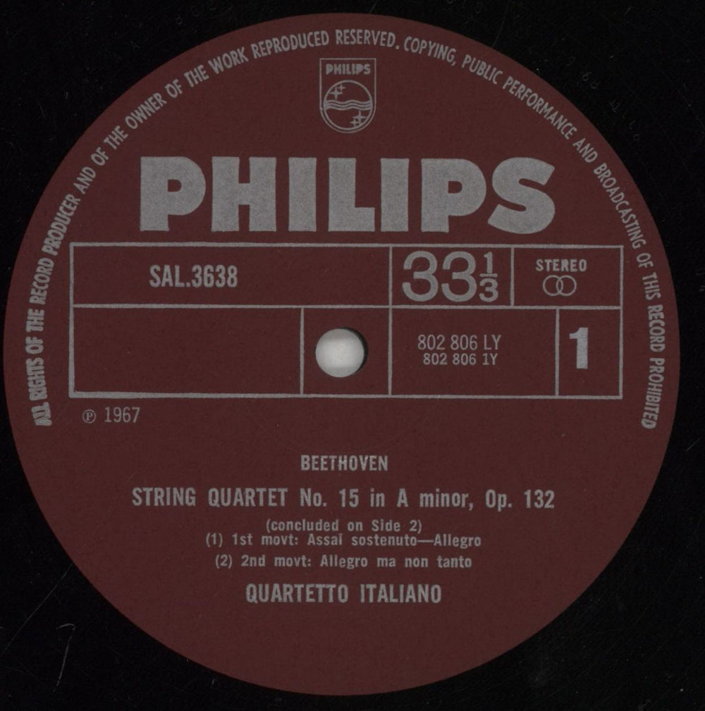 Ludwig Van Beethoven Beethoven: String Quartet In A Minor, Op. 132 UK vinyl LP album (LP record) LVBLPBE862218