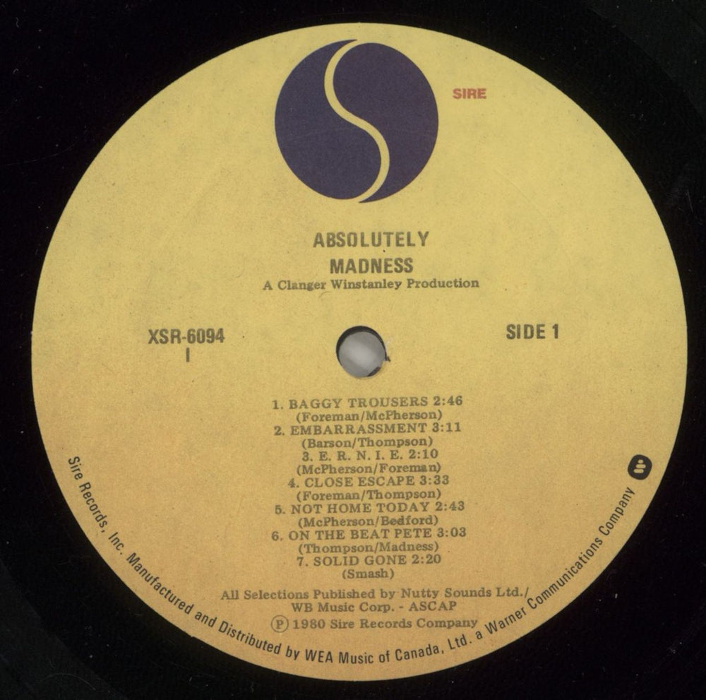 Madness Absolutely Canadian vinyl LP album (LP record) MDNLPAB610199