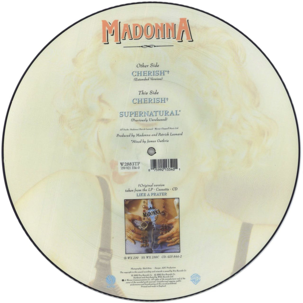 Madonna Cherish UK 12" vinyl picture disc (12 inch picture record) 075992133401