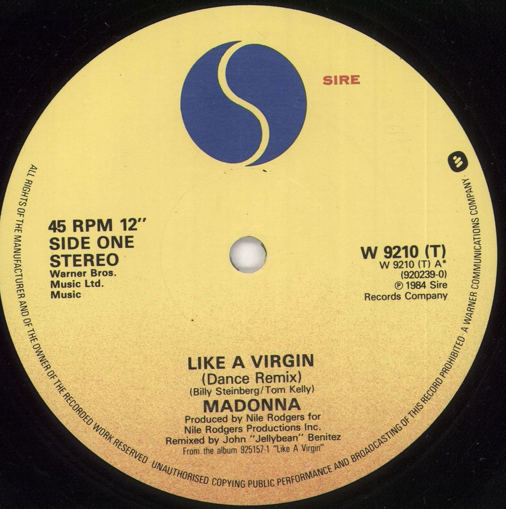 Madonna Like A Virgin - White catalogue number UK 12" vinyl single (12 inch record / Maxi-single) MAD12LI28266