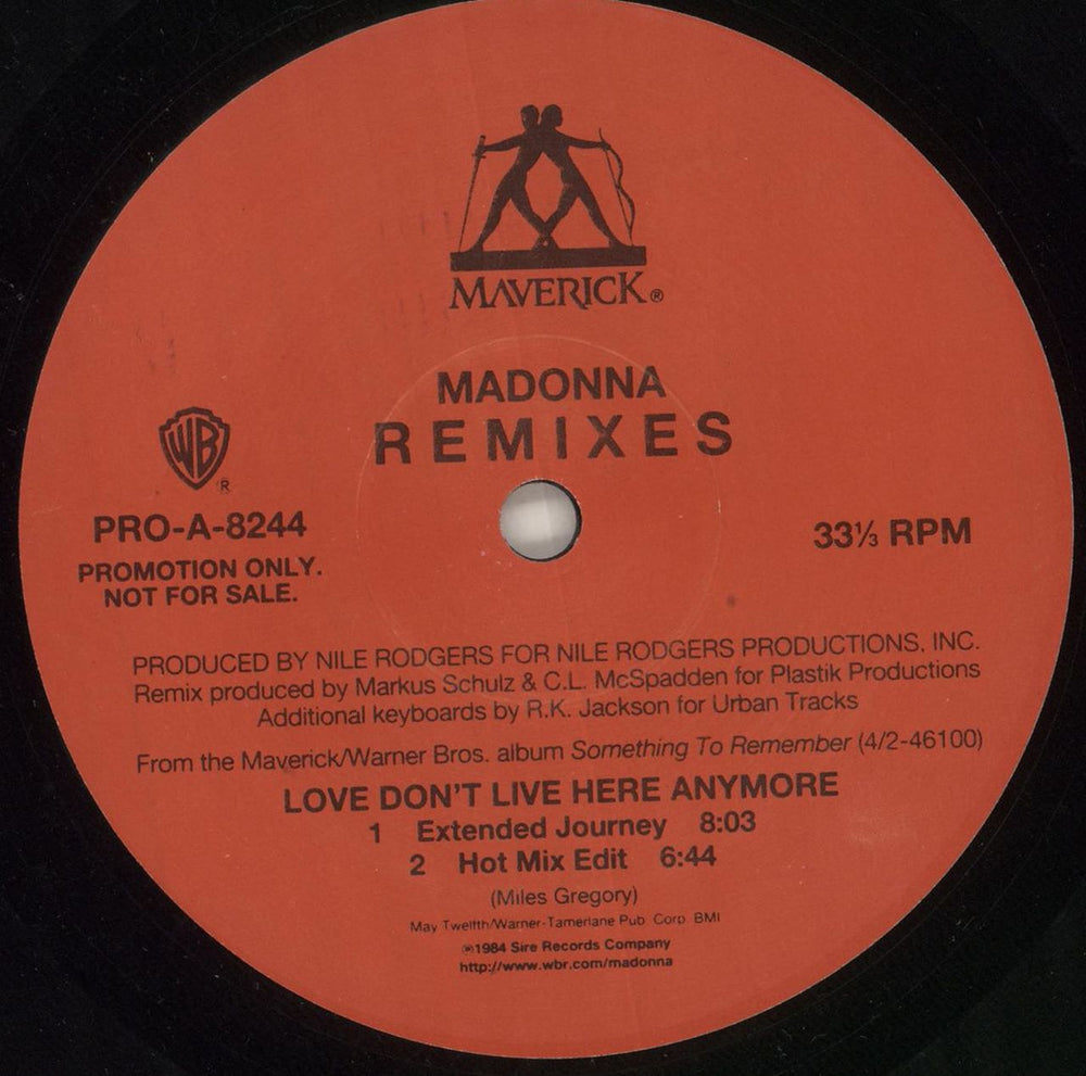 Madonna Love Don't Live Here Anymore - Red Label US Promo 12" vinyl single (12 inch record / Maxi-single) PRO-A-8244