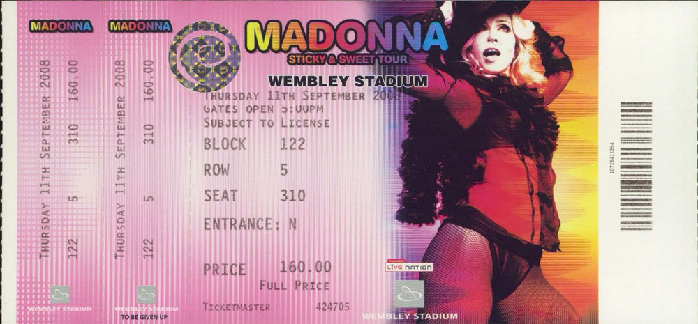 Madonna Sticky & Sweet Tour - 1st leg + Carrier bag & Souvenir Ticket stub UK tour programme MADTRST769790