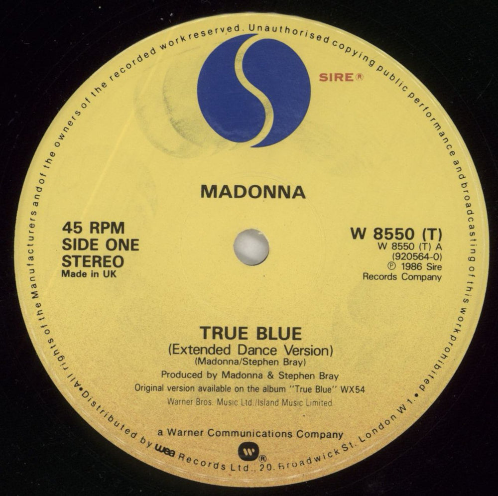 Madonna True Blue UK 12" vinyl single (12 inch record / Maxi-single) MAD12TR05484