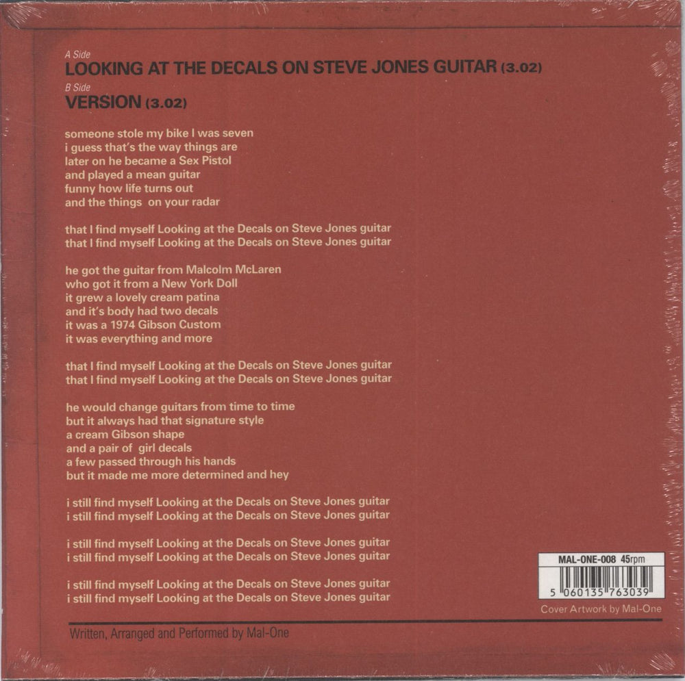 MAL-ONE Looking At The Decals On Steve Jones Guitar UK 7" vinyl single (7 inch record / 45) 5060135763039