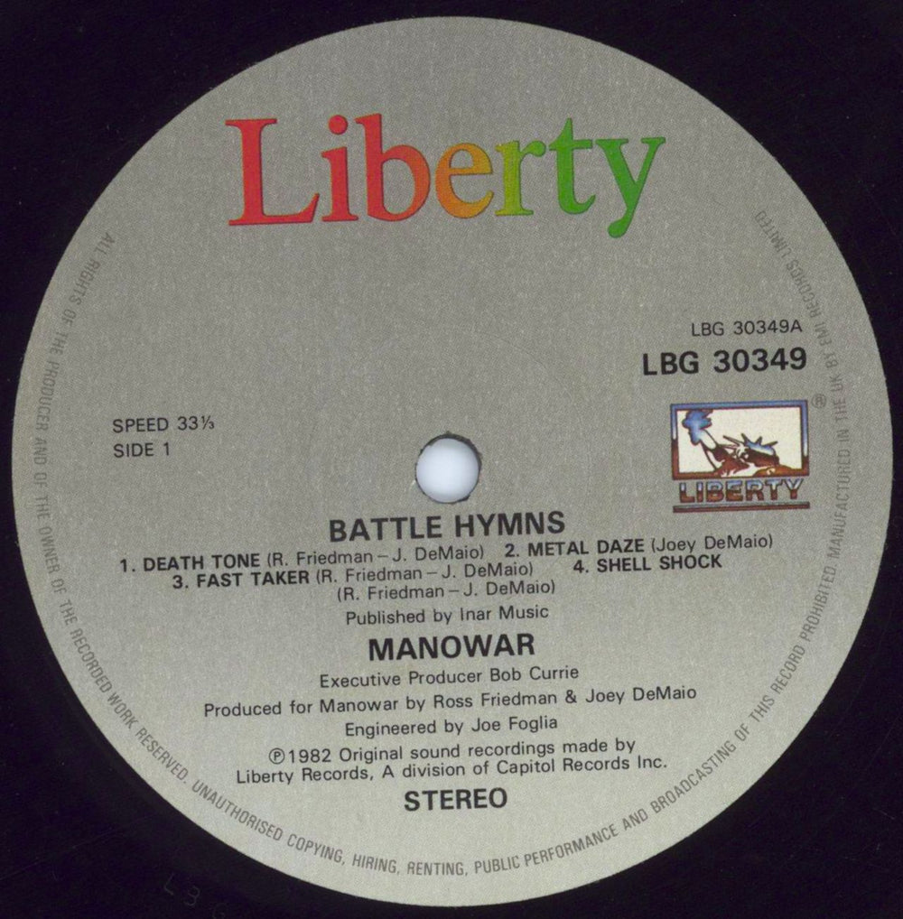 Manowar Battle Hymns UK vinyl LP album (LP record) MOWLPBA384189