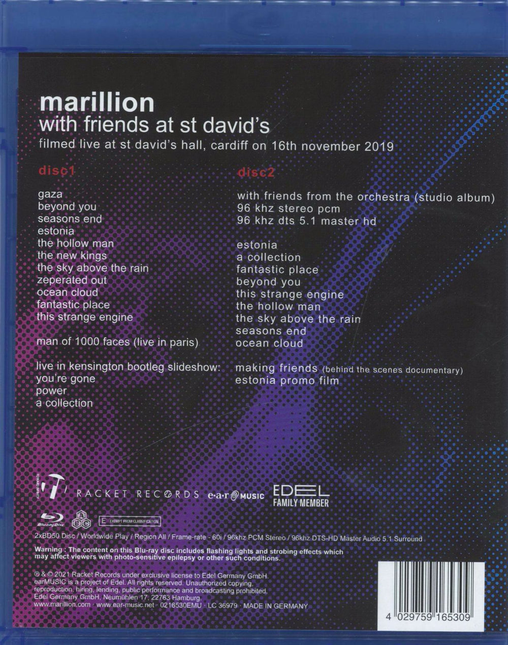 Marillion With Friends At St David's UK Blu Ray DVD