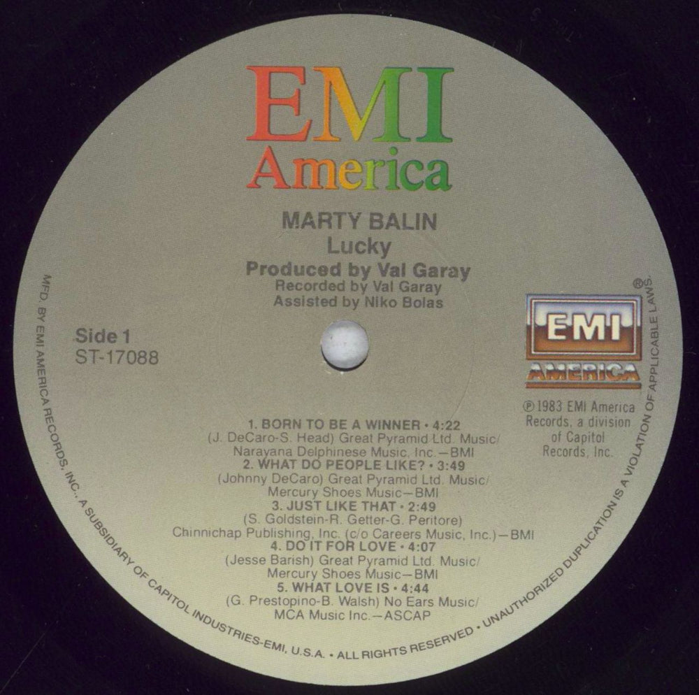 Marty Balin Lucky US vinyl LP album (LP record) BALLPLU627641