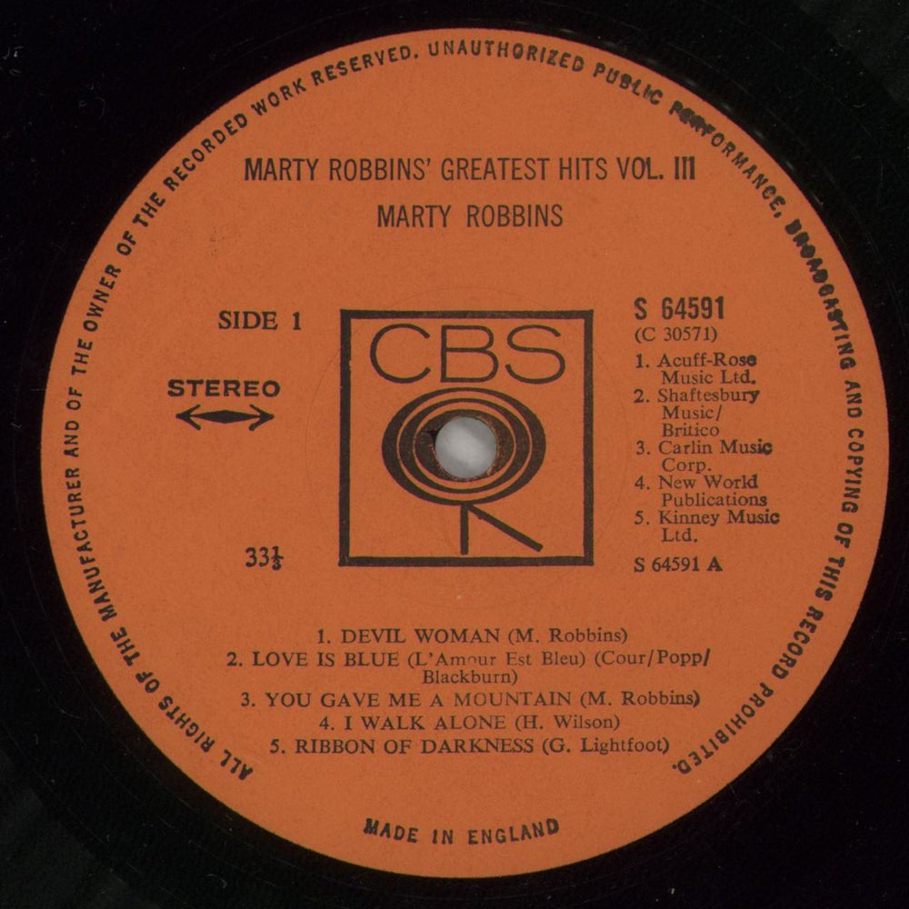 Marty Robbins Marty Robbins' Greatest Hits Vol. III UK vinyl LP album (LP record) M/RLPMA461327