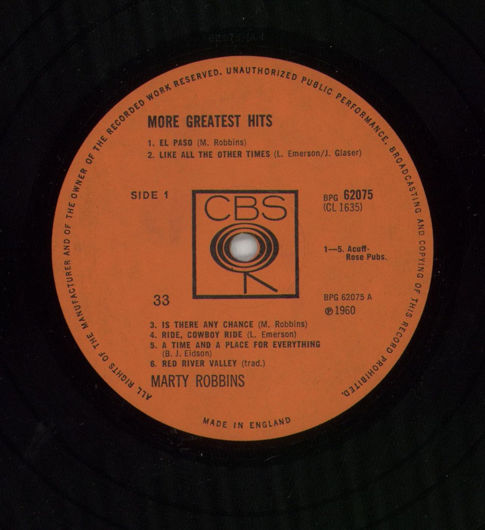 Marty Robbins More Greatest Hits UK vinyl LP album (LP record) M/RLPMO863810