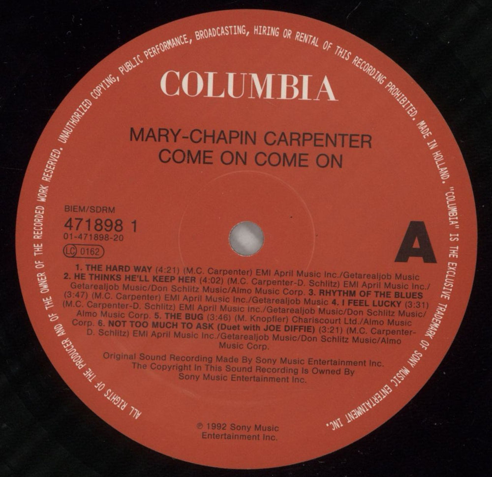 Mary Chapin Carpenter Come On Come On - 1st Dutch vinyl LP album (LP record) M-CLPCO876636
