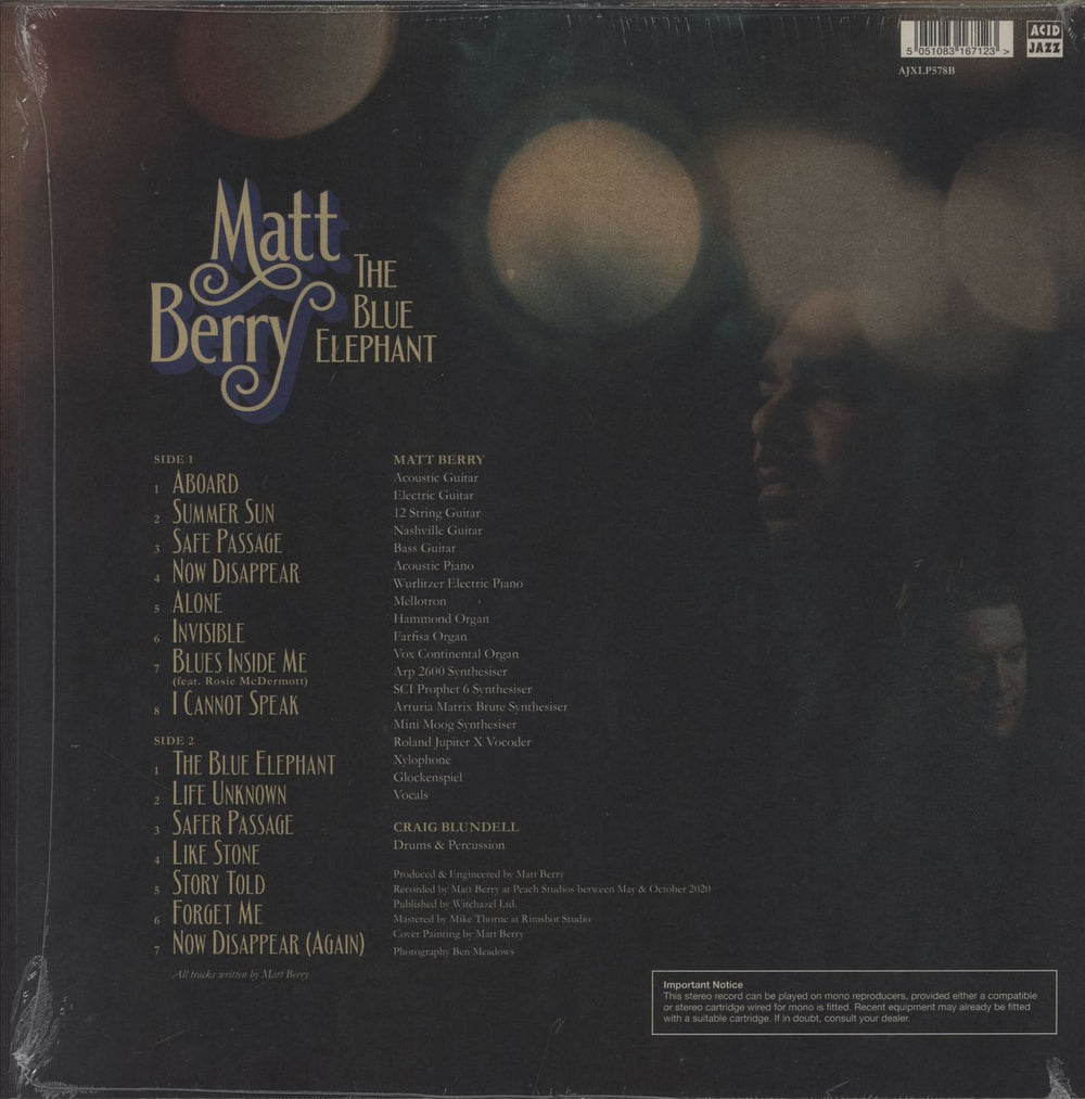 Matt Berry The Blue Elephant - Aqua Blue Vinyl - Open Shrink UK vinyl LP album (LP record) 5051083167109