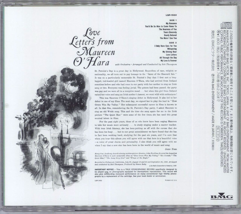 Maureen O'Hara Love Letters From Maureen O'Hara Japanese CD album (CDLP)