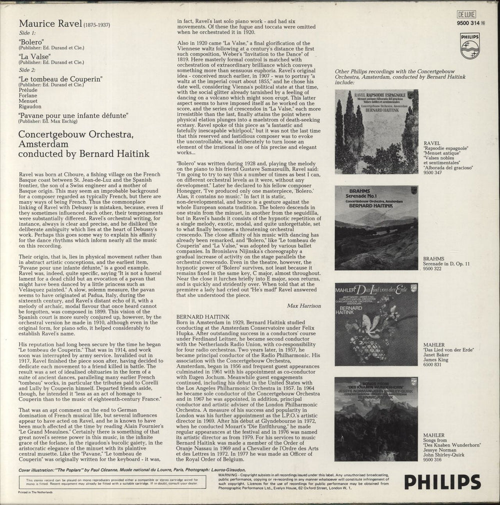 Maurice Ravel Bolero & La Valse UK vinyl LP album (LP record)