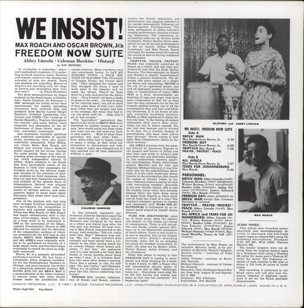 Max Roach We Insist! Max Roach's Freedom Now Suite - RSD 2022 - Clear Vinyl US vinyl LP album (LP record) 0708857301218