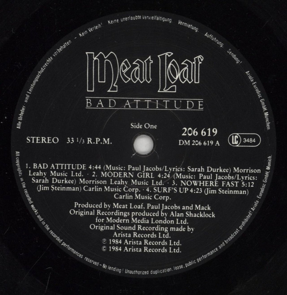 Meat Loaf Bad Attitude German vinyl LP album (LP record) MEALPBA288261