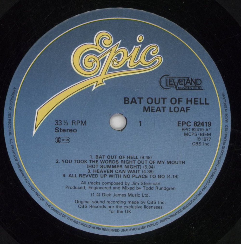 Meat Loaf Bat Out Of Hell UK vinyl LP album (LP record) MEALPBA775102