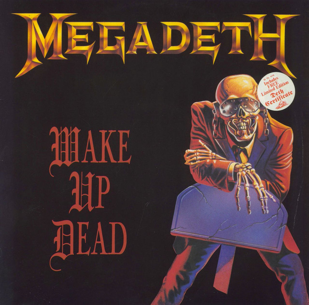 Megadeth Wake Up Dead + Cert - VG UK 12" vinyl single (12 inch record / Maxi-single) 12CL476