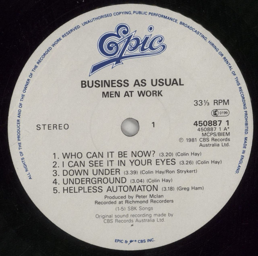 Men At Work Business As Usual UK vinyl LP album (LP record) MENLPBU566505