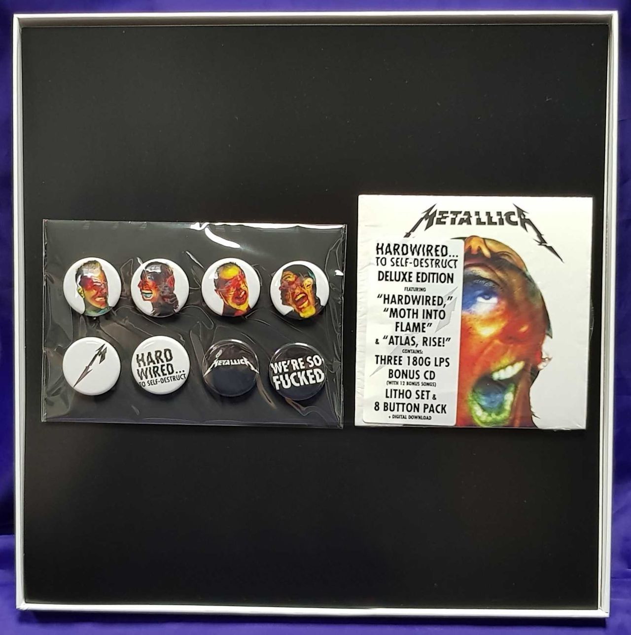 Metallica Hardwired to Self Destruct Box Set, 3x LPs CD, 8-Litho retailer Set & Buttons