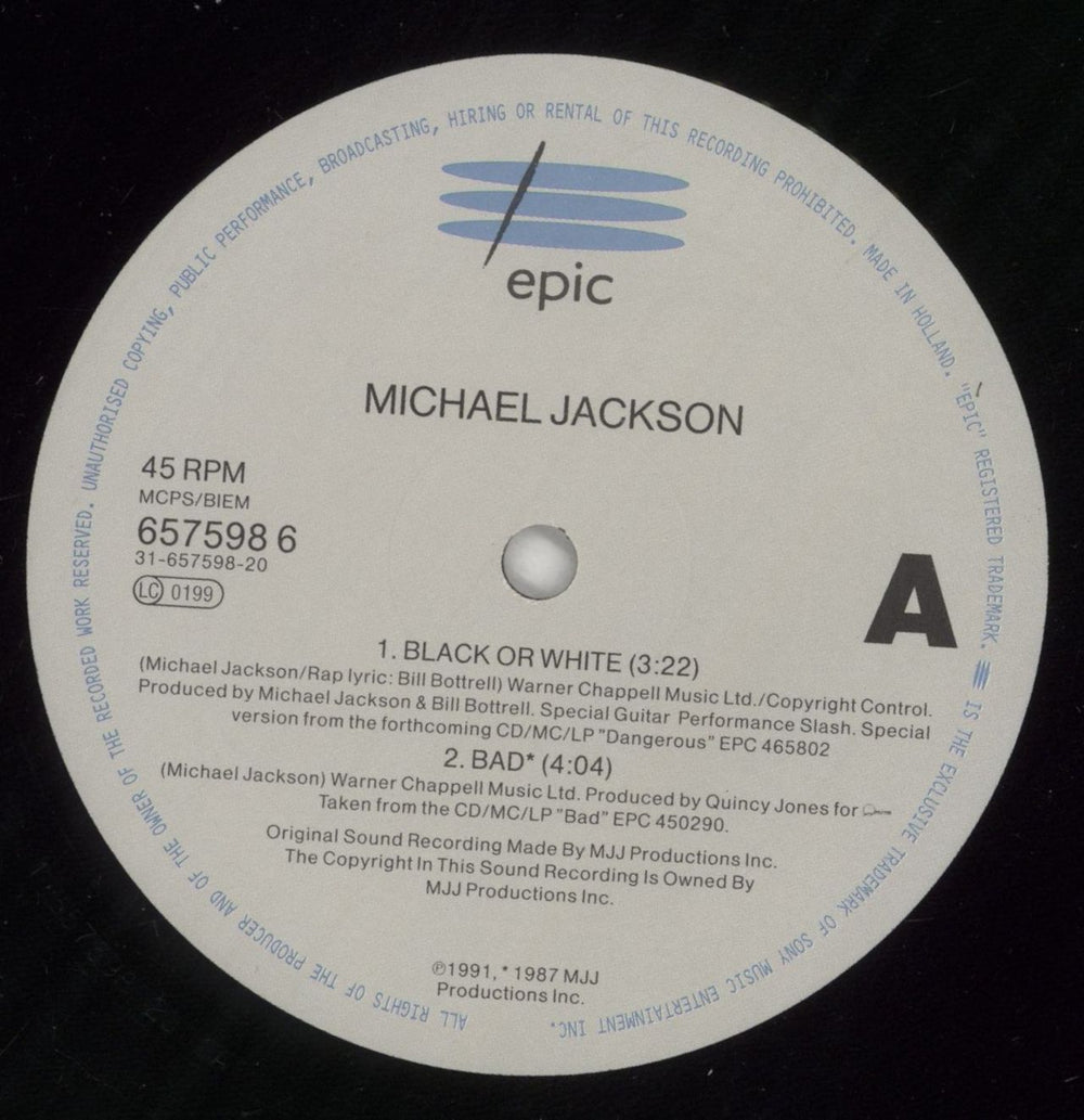 Michael Jackson Black Or White - EX UK 12" vinyl single (12 inch record / Maxi-single) M-J12BL187536