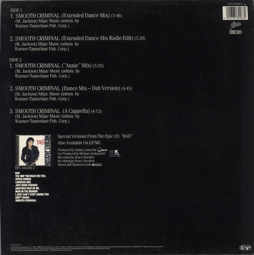 Michael Jackson Smooth Criminal - Moonwalker Slv - Not Mint P/s Dutch 12" vinyl single (12 inch record / Maxi-single) 5099765302660