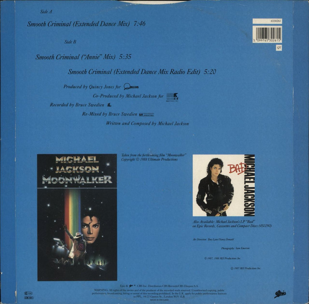 Michael Jackson Smooth Criminal UK 12" vinyl single (12 inch record / Maxi-single) 5099765302615