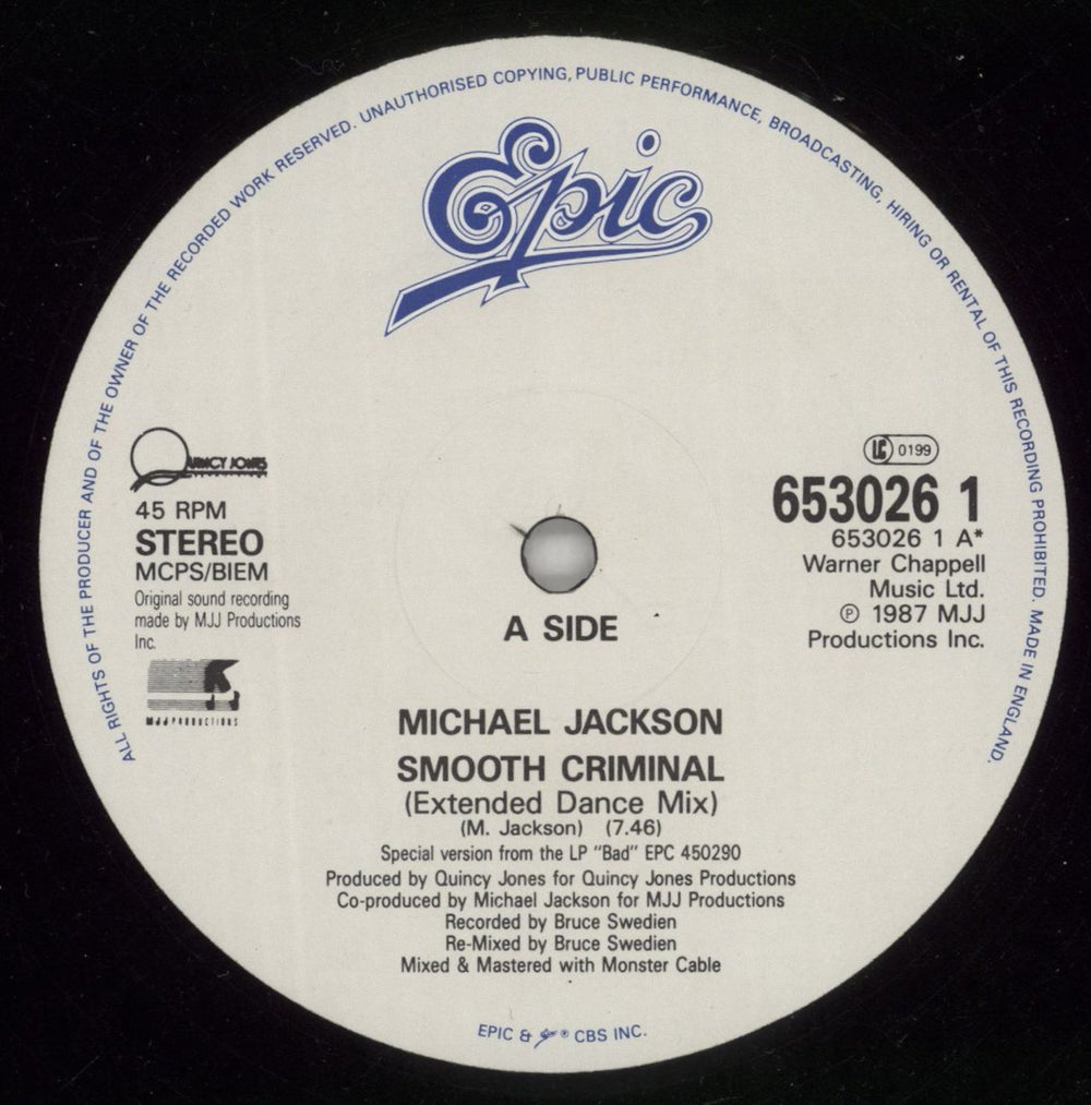Michael Jackson Smooth Criminal UK 12" vinyl single (12 inch record / Maxi-single) M-J12SM659943