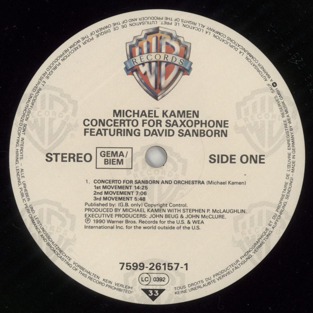 Michael Kamen Concerto For Saxophone German vinyl LP album (LP record) 5ITLPCO867989