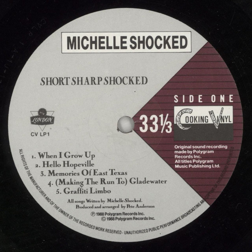 Michelle Shocked Short Sharp Shocked + lyric inner UK vinyl LP album (LP record) SHOLPSH246427