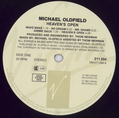 Mike Oldfield Heaven's Open UK vinyl LP album (LP record) OLDLPHE133135