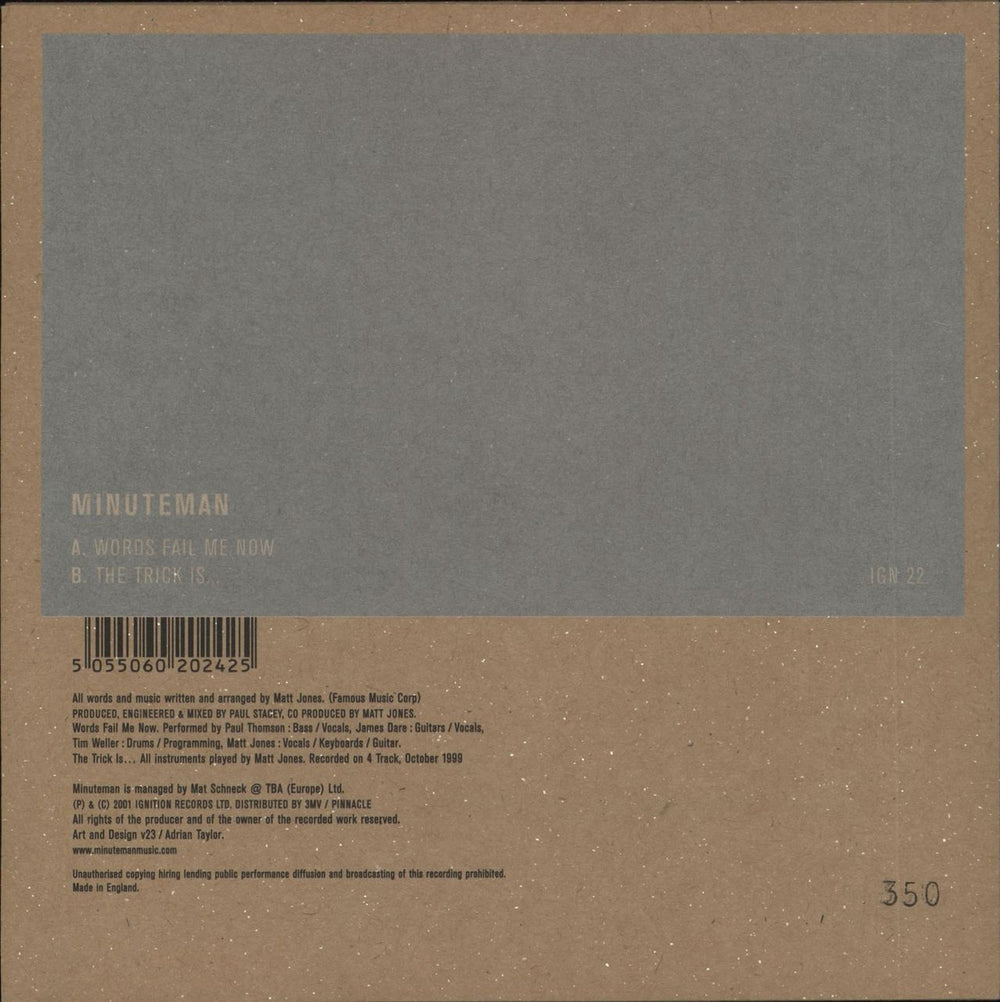 Minuteman Words Fail Me Now - Numbered UK 7" vinyl single (7 inch record / 45) 5055060202425