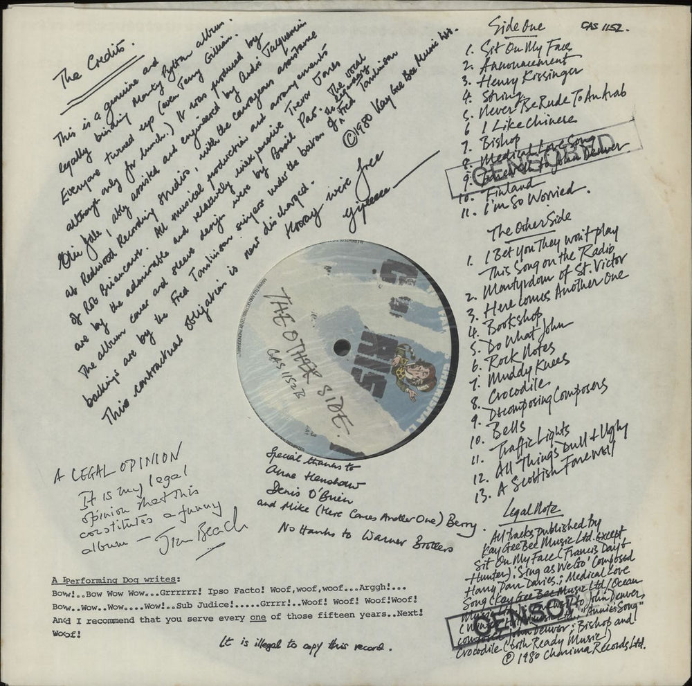 Monty Python Contractual Obligation Album - censored UK vinyl LP album (LP record) PYTLPCO666766