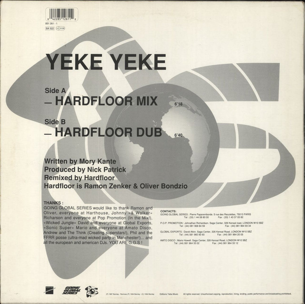 Mory Kante Yeke Yeke [2 Remixes By Hardfloor] French 12" vinyl single (12 inch record / Maxi-single) 042285126112