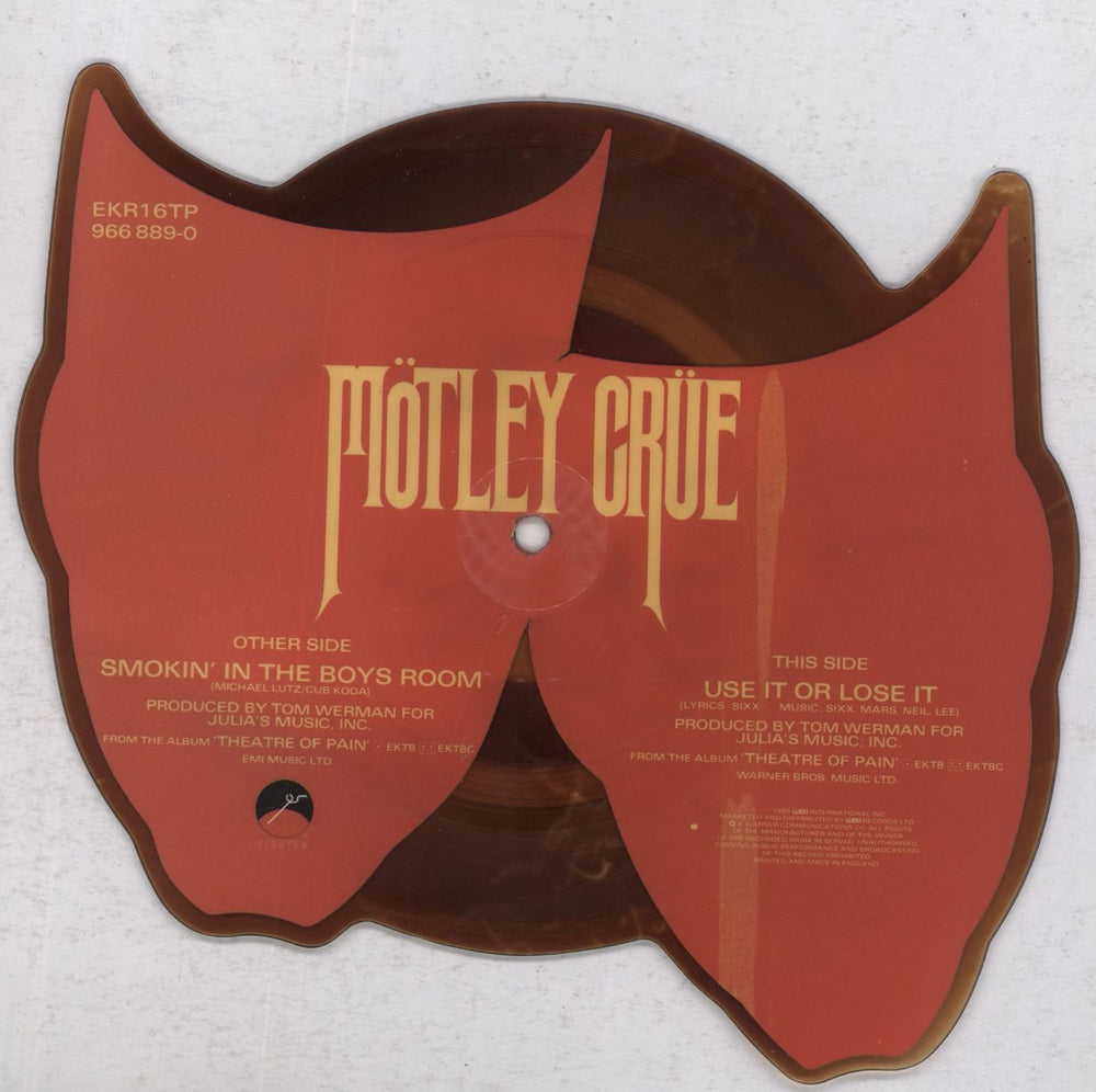 Motley Crue Smokin' In The Boys Room - Tea Stain + Stickered Slv UK shaped picture disc (picture disc vinyl record)