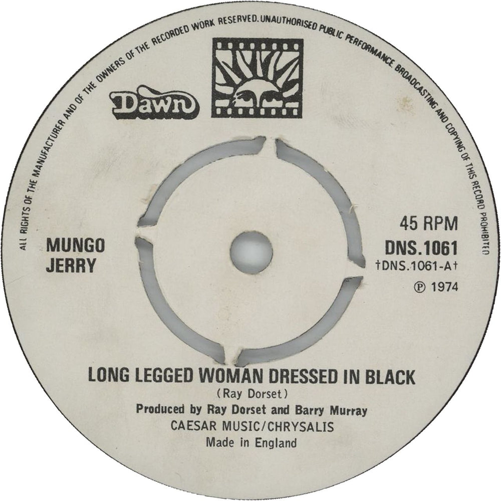 Mungo Jerry Long Legged Woman Dressed In Black UK 7" vinyl single (7 inch record / 45) DNS.1061