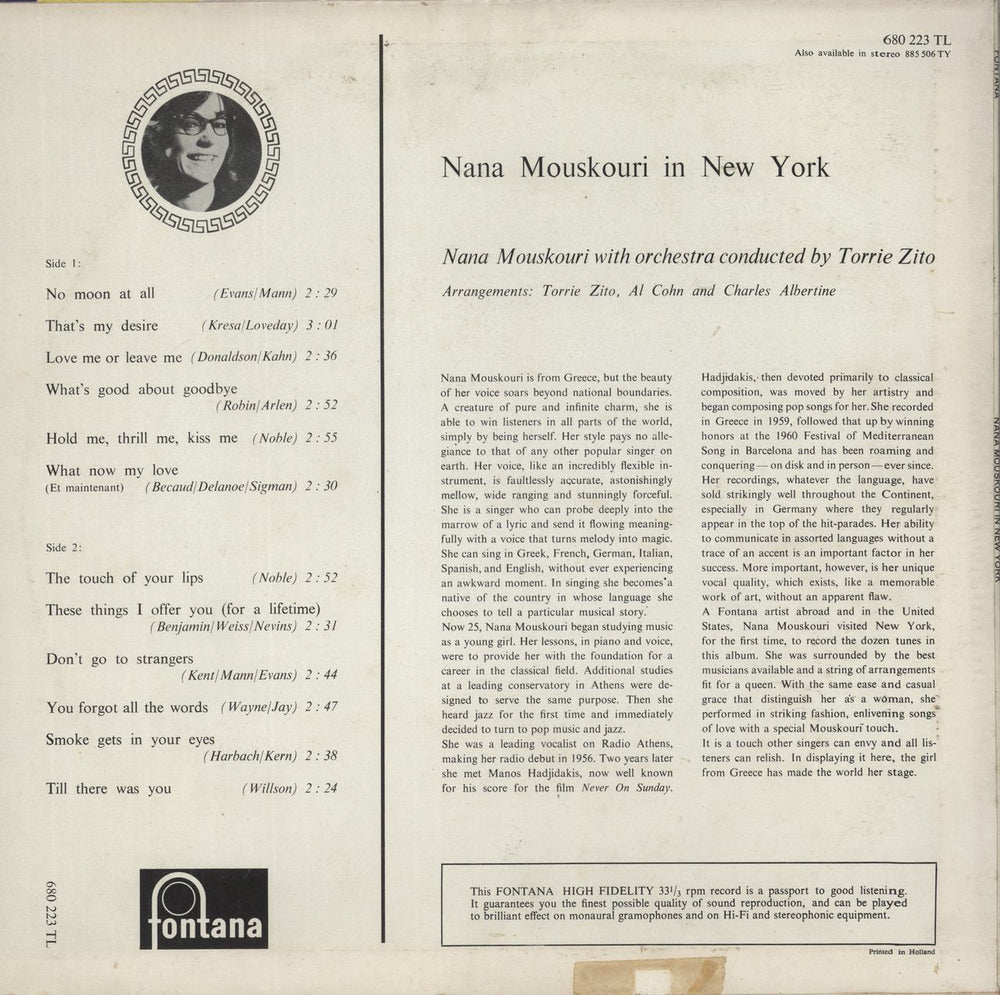 Nana Mouskouri In New York Dutch vinyl LP album (LP record)